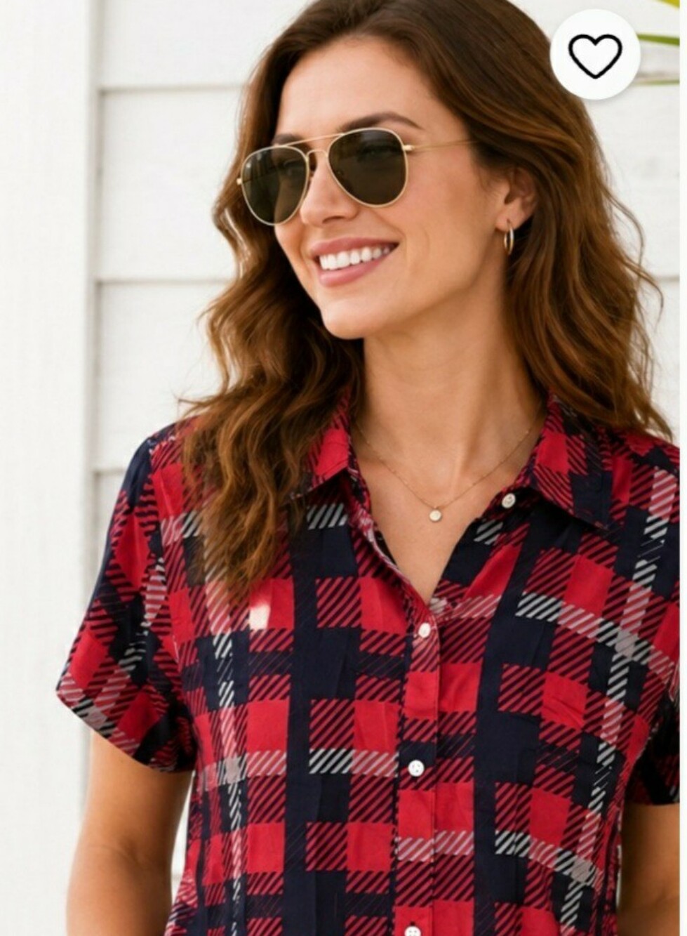 Nwt Small Tipsy Elves Red and Navy Button-Down Shirt, Perfect For 4th Of July